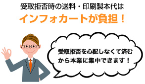 受取拒否時の送料・印刷製本代はインフォカートが負担！