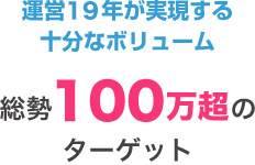 運営19年が実現する十分なボリューム 総勢100万超のターゲット